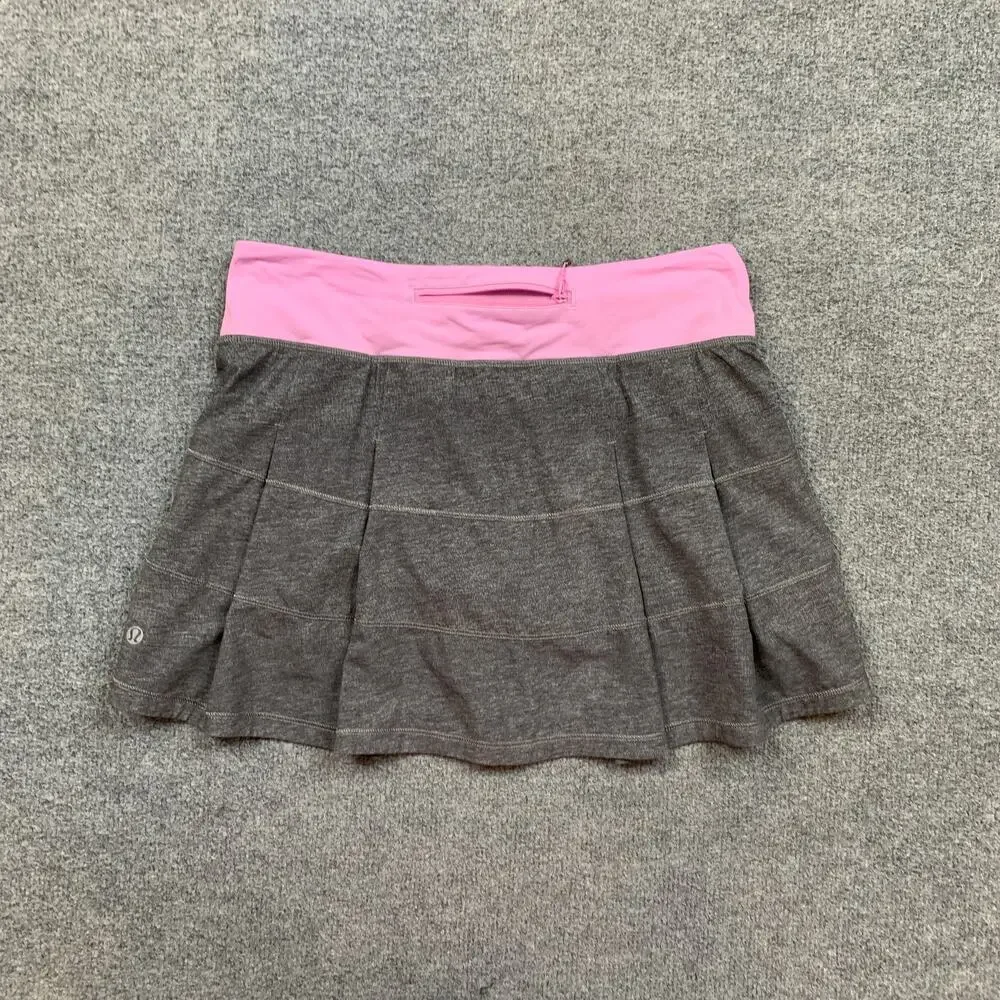 Lululemon Skort Womens 6 Light Pink Gray Pleated Pace Rival Pull On Zip Pocket